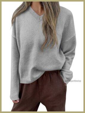 Women's Cozy Chunky Knit Pullover V-Neck Long Sleeve Fall Winter Sweater